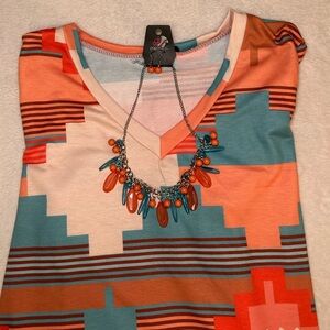 HEIMISH USA Aztec Long Sleeve Top with Necklace